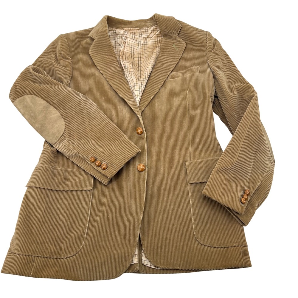 Vintage Handmade Corduroy‎ Blazer Jacket Elbow Patches Mens 40 Made in Romania